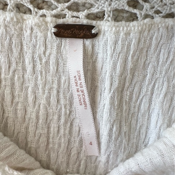 FREE PEOPLE White Crochet Lace Tiered Mini Dress Long Bell Sleeves 4 - Picture 6 of 12